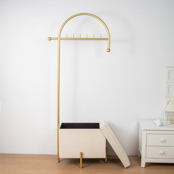 kledingrek -Kapstok met Opbergbox – Goud & Beige - 180cm x 63cm - Afbeelding 3