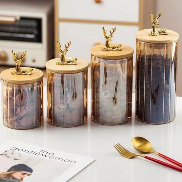 Voorraadpotten - Bamboe hout deksel - 4 stuks  goud