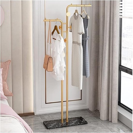 Luxe kapstok op zwart marmeren voet - 5 Haaks - H170 x B60 cm - Goud/Zwart