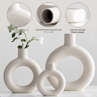 Keramische Vaas, witte donut, , set 3, vaas voor pampasgras