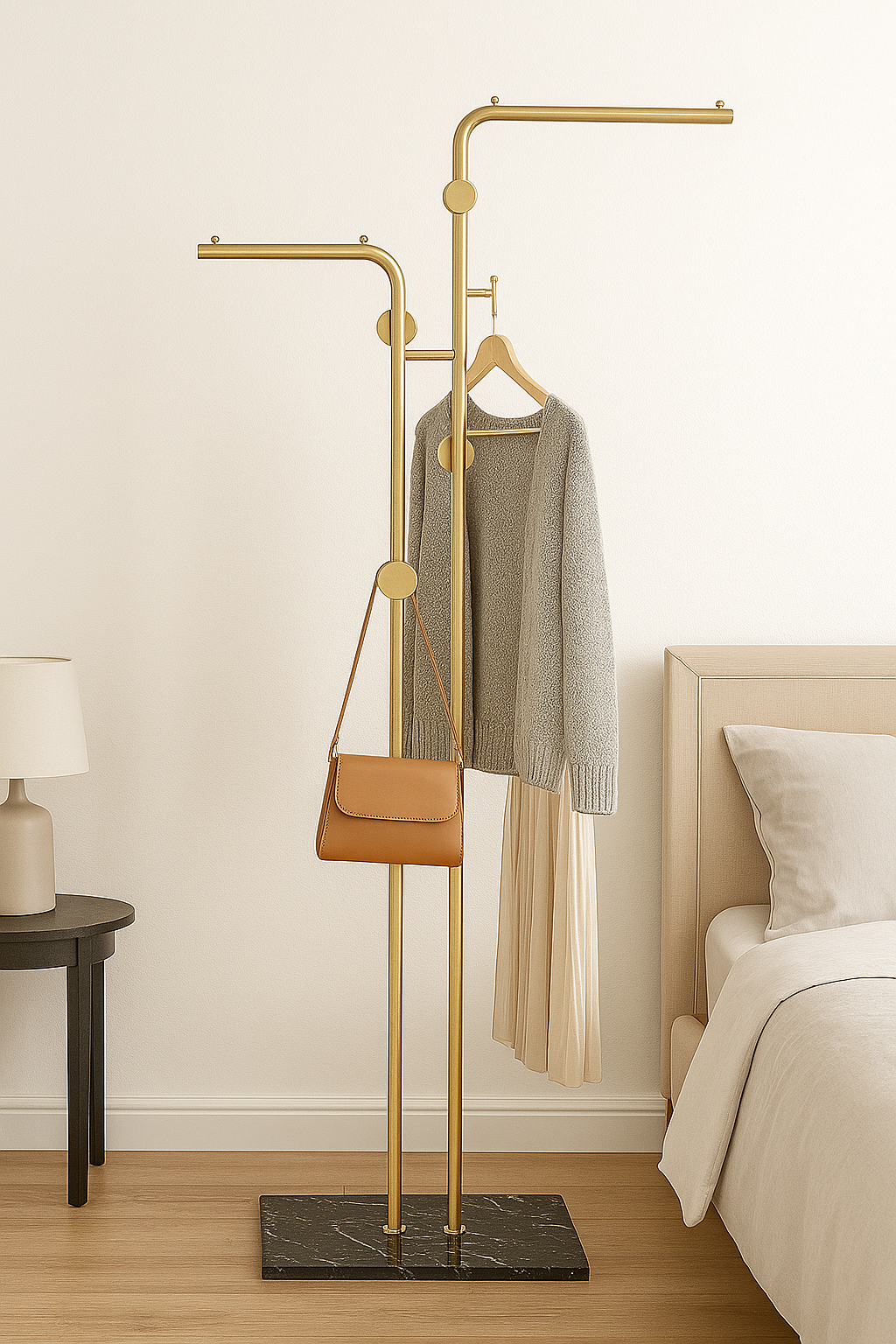 Luxe kapstok op zwart marmeren voet - 5 Haaks - H170 x B60 cm - Goud/Zwart - Afbeelding 6