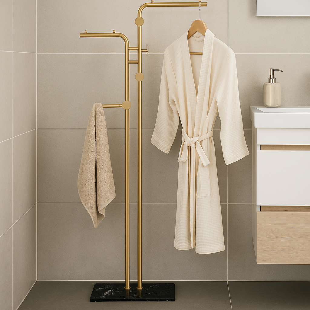 Luxe kapstok op zwart marmeren voet - 5 Haaks - H170 x B60 cm - Goud/Zwart - Afbeelding 5