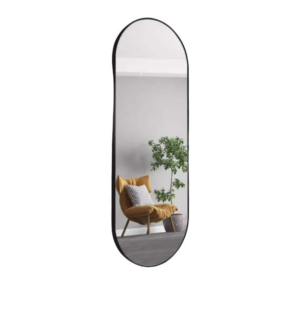 Passpiegel - Ovaal - Zwart - Metaal- Veiligheidsglas -  160x50cm