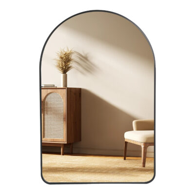 Spiegel - Half-Ovale Wandspiegel – Zwart – 90 x 60 cm –