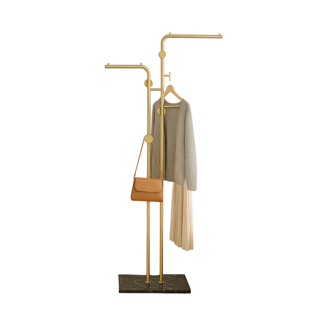 Luxe kapstok op zwart marmeren voet - 5 Haaks - H170 x B60 cm - Goud/Zwart - Afbeelding 3