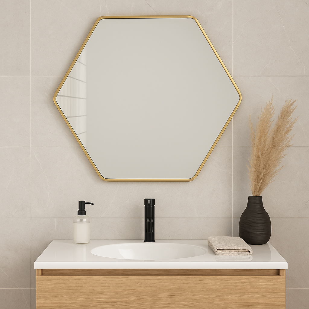 Wandspiegel –Gouden Hexagon Spiegel - Afbeelding 3