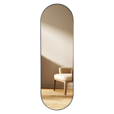 Passpiegel - Ovaal - Zwart - Metaal- Veiligheidsglas -  160x50cm
