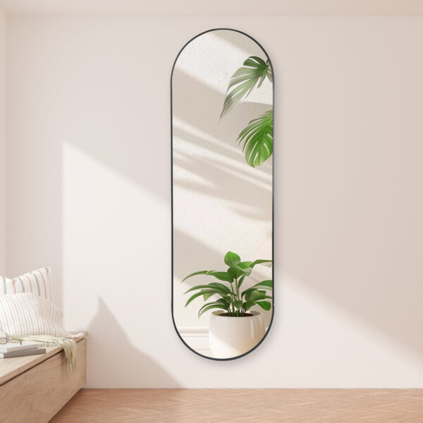 Passpiegel - Ovaal - Zwart - Metaal- Veiligheidsglas -  160x50cm - Afbeelding 7